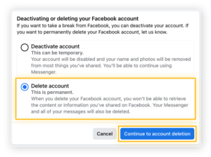 Confirm Deletion your Facebook account