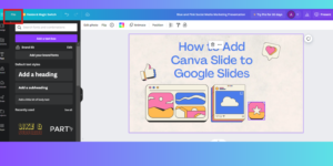 Screenshot of a canva interface showing an instructional slide titled "how to add canva slide to google slides